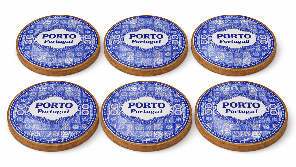 Traditional Blue Tile Azulejo Ceramic Coasters with Cork Bottom Set of 6