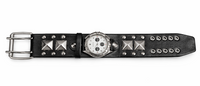 Men's Women’s Black Faux Leather Studded Cuff Watch – Bold Statement Wristwatch