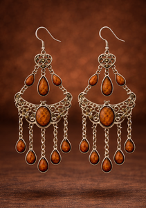 Earrings Orange Brown Stones Chandelier Gypsy Style Jewelry