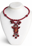 RED BURGUNDY DETAILED FASHION NECKLACE WITH PENDANT