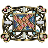 Decorative Western Belt Buckle – Multicolor Mosaic & Rhinestone Antique Finish