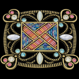 Decorative Western Belt Buckle – Multicolor Mosaic & Rhinestone Antique Finish