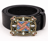 Decorative Western Belt Buckle – Multicolor Mosaic & Rhinestone Antique Finish