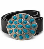 Boucle de ceinture western ton argent et pierre bleue