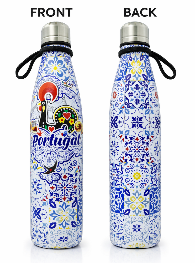 Stainless Steel Galo de Barcelos Portugal Portuguese Tiles Souvenir Water Bottle
