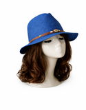 Straw Hat Summer Outdoor Men Women Western Cowboy Breathable Hats Blue Stone