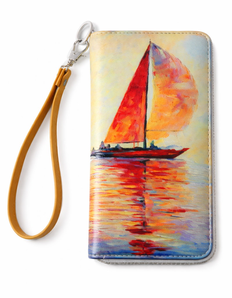 Women's Fashion Zipper Clutch Wallet Sailboat Design