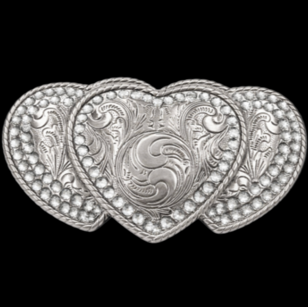 Hebillas de hebilla de cinturón occidental con tres corazones, símbolo de amor y paz