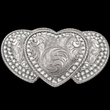 Hebillas de hebilla de cinturón occidental con tres corazones, símbolo de amor y paz