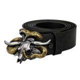 Longhorns Bull Skull Rattlesnake Snake Western Cowboy Belt Buckle