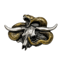Longhorns Bull Skull Rattlesnake Snake Western Cowboy Belt Buckle