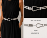 Women’s Silver Stretch Waist Belt Double Circle Buckle Elastic Metal Belt