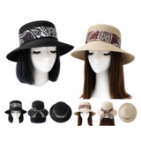 Women's Summer Foldable Checkered Bow Straw Cloche Sun Hat Hats