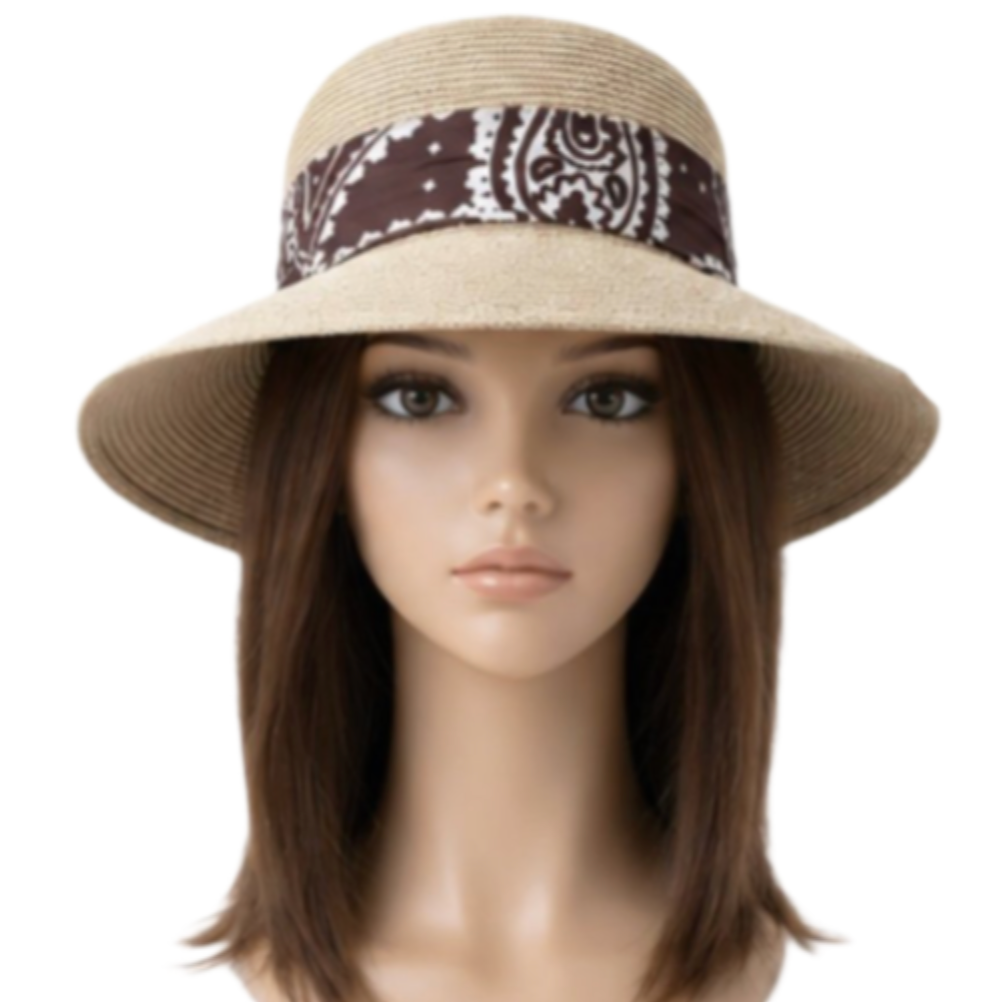 Women's Summer Foldable Checkered Bow Straw Cloche Sun Hat Hats