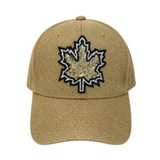 Gorra de béisbol con bordado de hoja de arce canadiense con purpurina dorada