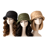 Women Soft Warm Winter Quilted Bucket Hat Foldable Crushable Cap New