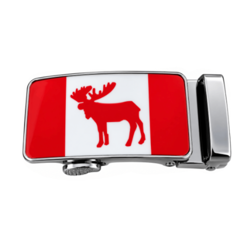 Canada Flag Moose Men's Belt Buckle Auto Sliding Self Locking Ratcheting Track