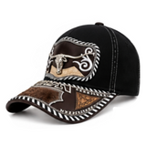 3D Longhorns Embroidered Faux Leather Western Hat Unique Design Mesh Back