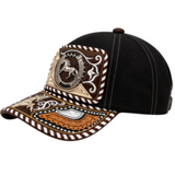 3D Horse  Embroidered Faux Leather Western Hat Unique Design Mesh Back