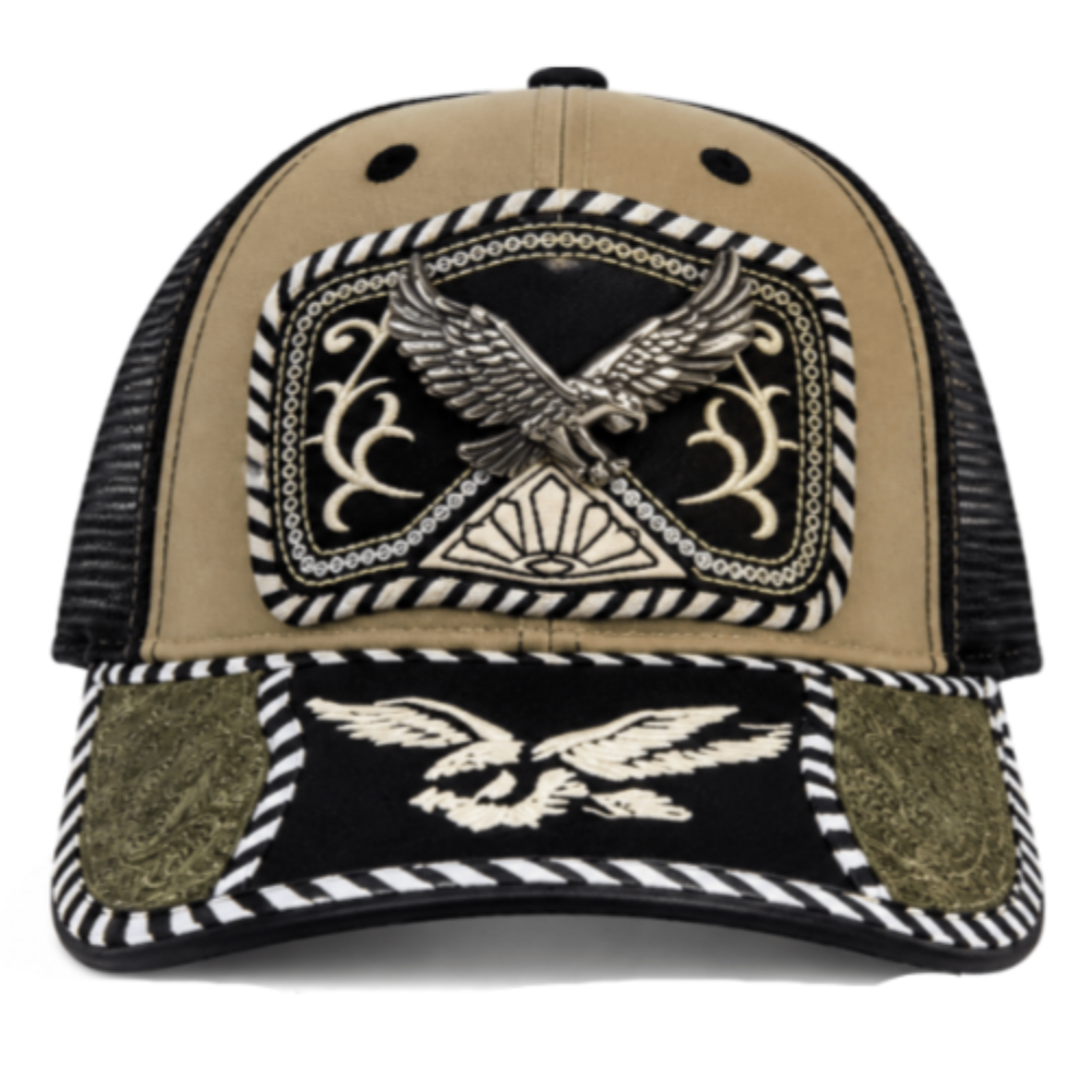 3D Eagle Embroidered Faux Leather Western Hat Unique Design Mesh Back
