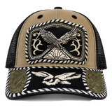 3D Eagle Embroidered Faux Leather Western Hat Unique Design Mesh Back