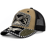 3D Eagle Embroidered Faux Leather Western Hat Unique Design Mesh Back