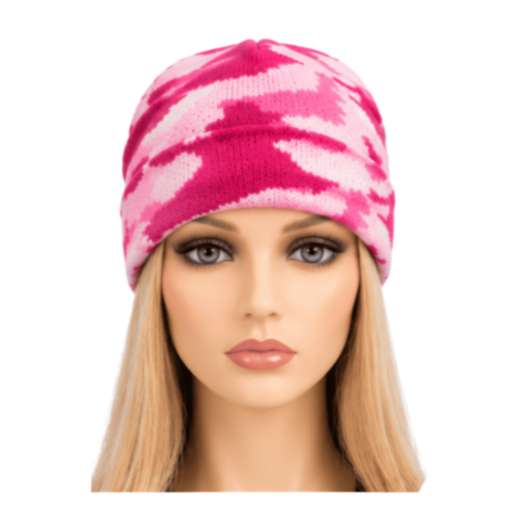 Pink Beanie Cap Plain Knit Ski Hats Cuff Winter Warm Women's Fashion