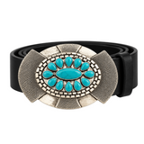 Turquoise Flower Peace Love Belt Buckle - Unisex 60 70's Hippie Art
