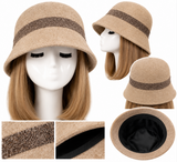 Women 100% Wool Cloche Bucket Hat Winter Beanie Hat Warm Cap