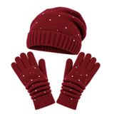 Set of Gloves and Hat  Warm Mittens With Bling Women's Fashion