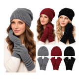Set of Gloves and Hat  Warm Mittens With Bling Women's Fashion