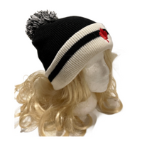 Black White Stripes Canada Mapleleaf Fashion Ski Pom Pom Winter Beanie Hats