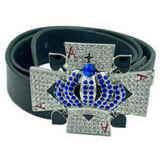 Boucle de ceinture croisée en strass, couronne Ace Spades, cartes de Casino