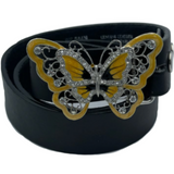 Yellow Rhinestone Glitter Butterfly Butterflies Belt Buckle Boucle Ceinture