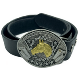 Boucle de ceinture occidentale de drapeaux de tête de cheval de ton d'or