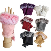 Gants chauds d'hiver sans doigts pour femmes, mitaines solides en fausse fourrure