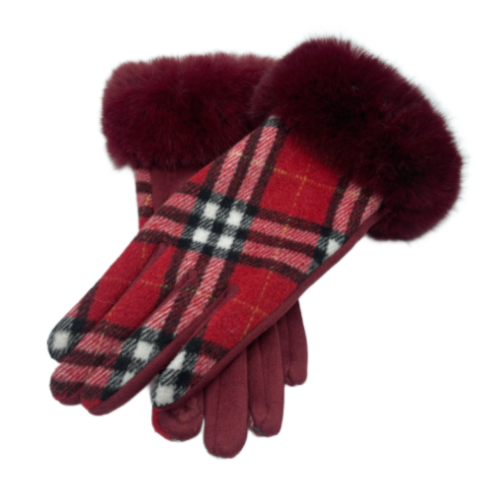 Guantes negros de invierno con ribete de piel sintética para mujer