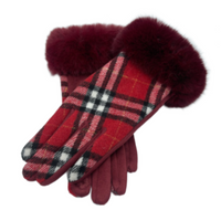 Women's Pattern Tartan Plaid Faux Fur Winter Classy Gloves