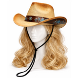 Chapeau de paille de cow-boy de mode occidentale de qualité brodé à large bord unisexe