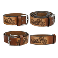 Cinturón occidental de cuero genuino decorado con motocicleta, cinturón de vaquero de rodeo a presión