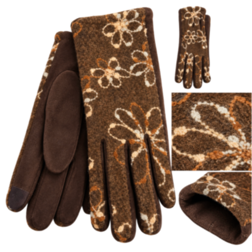 Guantes de invierno con pantalla táctil bordados para mujer, cálidos y modernos calentadores de manos
