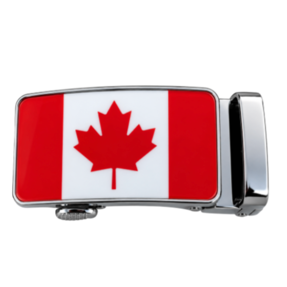 Hebilla de cinturón con bandera de Canadá, deslizante y autoblocante, con trinquete