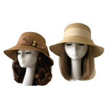 Women's Straw Wide Brim Ribbon Bow Panama Sun Shade Summer Beach Hat - Cool Belt Buckles Shop - Buckles.Biz