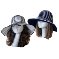 Women Fashion Wide Large Brim Hat Striped Reversible Hat Foldable Sun Bucket Hats - Cool Belt Buckles Shop - Buckles.Biz