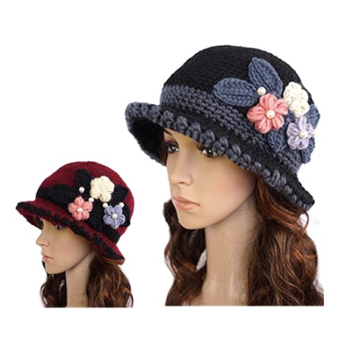 beanie crochet chunky flower hat woman's winter hats - Buckles.Biz
