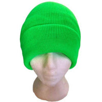 Beanie Hat Green Neon Knit Ski Hats Cuff Winter Solid Warm Toques - Buckles.Biz