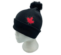 Beanie Ski Hat Hats Canada Canadian Flag Red Maple Leaf Black Unisex - Buckles.Biz