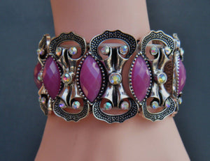 Beautiful Detailed Purple Stone Rhinestone Fashion Bracelet - Buckles.Biz