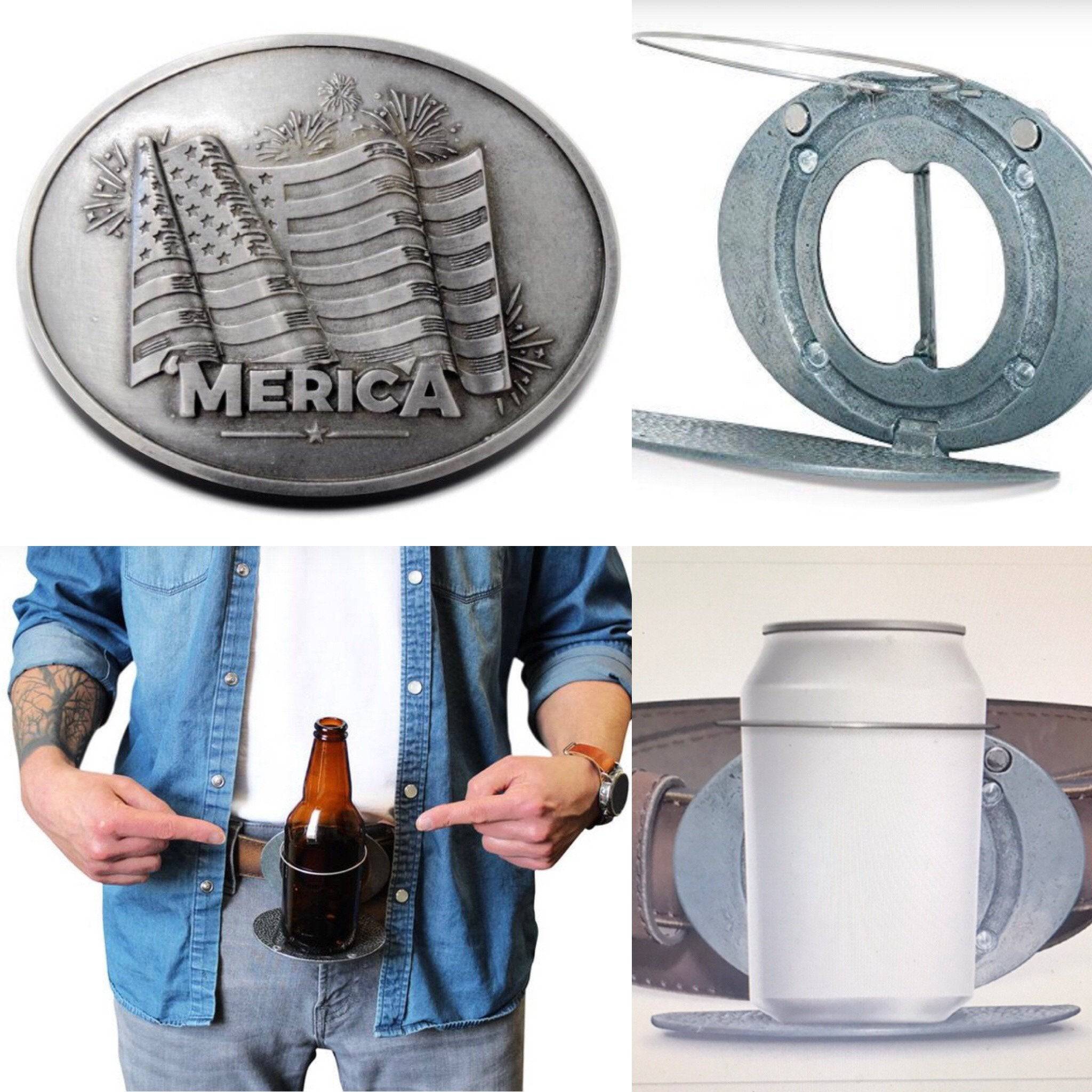 Belt Buckle Beer Bottle Holder USA Merica American Flag Beverage