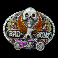 Belt Buckle Motorcycle Biker Bad To The Bone Skull Motorcycles Belts Buckles - Buckles.Biz